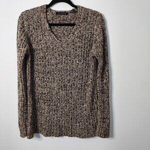 Express Brown/Tan Long Sleeve V neck Knit Sweater